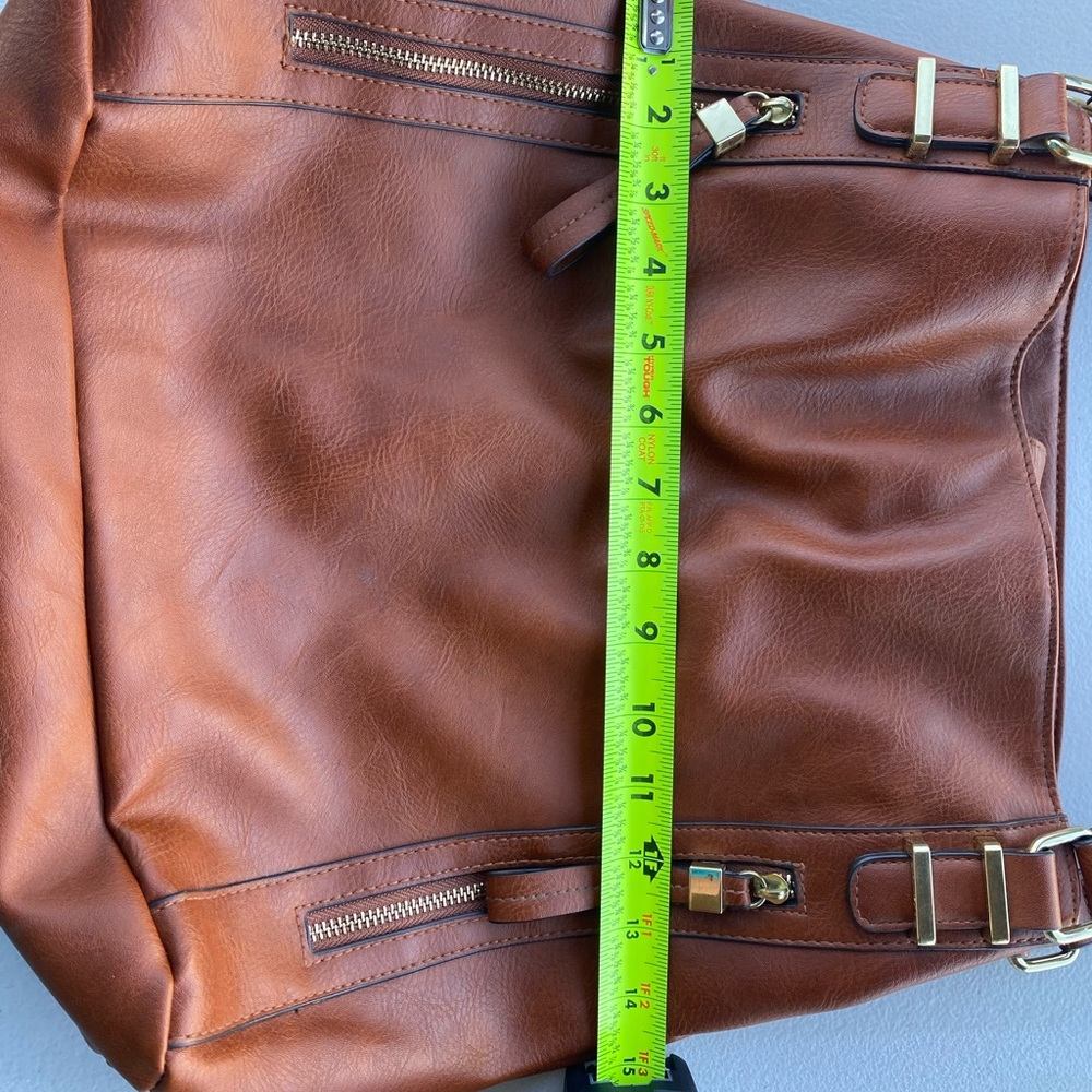 Faux Leather Brown Deep Pocket Bag - Picture 8 of 10